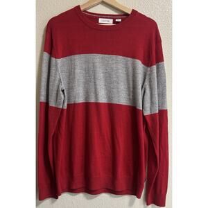 Calvin Klein Men’s Size XL Merino Wool European Yard Red Gray Crew Neck Sweater